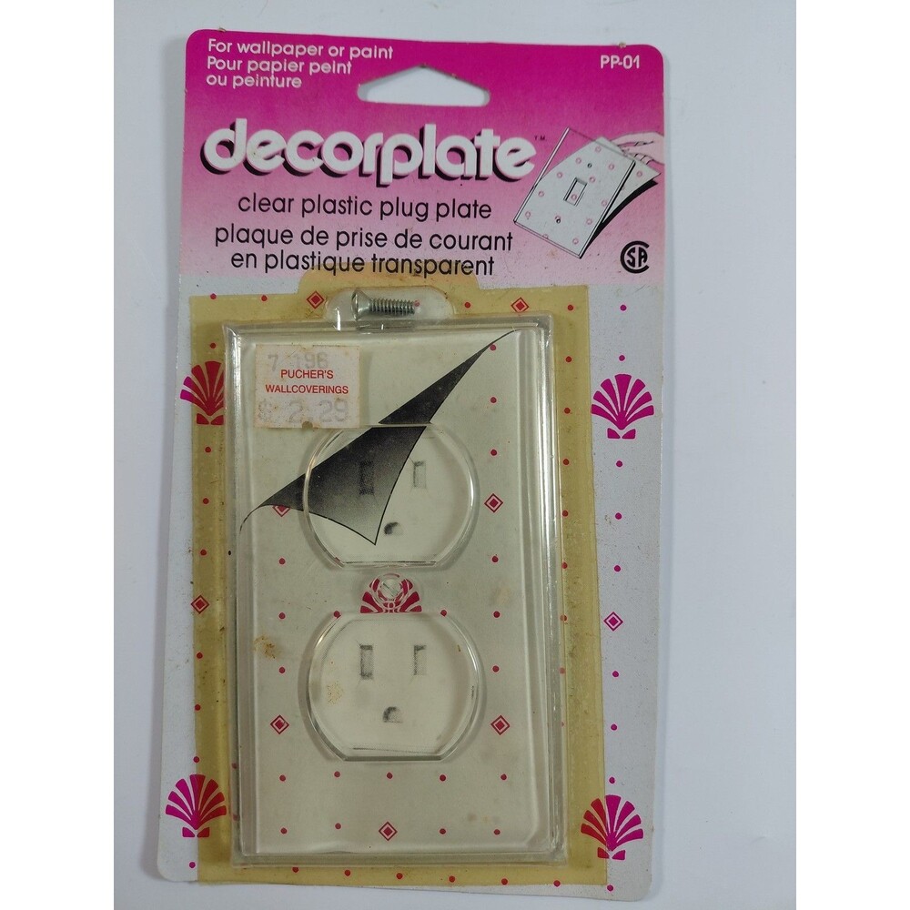 Vintage Decorplate Clear Plastic Duplex Outlet Cover Wall Plate PP-01 For